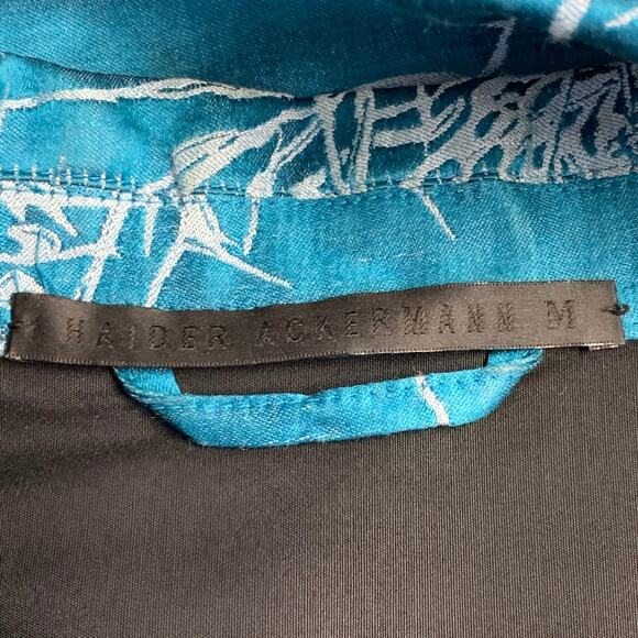 HAIDER ACKERMANN Size M Teal White Jacquard Linen Silk Layered Long Sleeve Shirt - Picture 8 of 10